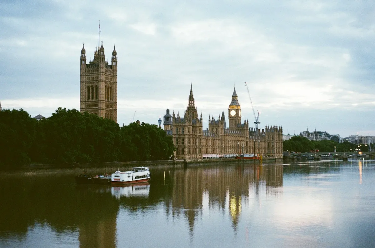 Houses of Parliament reflected in the River Thames, London